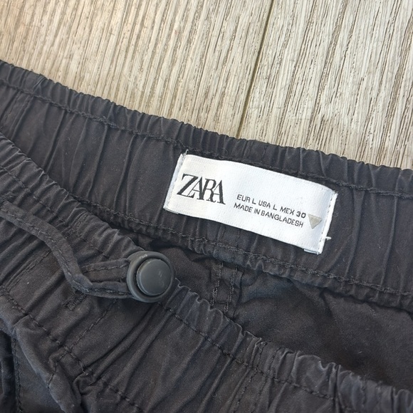 Zara Black Elastic Waist Wide Leg Pull On Windbreaker Parachute Jogger Pants L - Picture 5 of 12